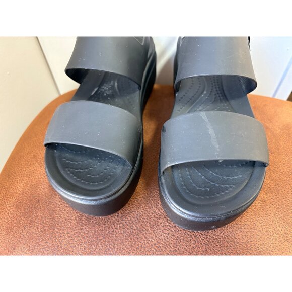 Crocs Brooklyn Wedge Sandals Womens 8 Black Slingback Lite Ride Strappy Platform - Picture 2 of 9